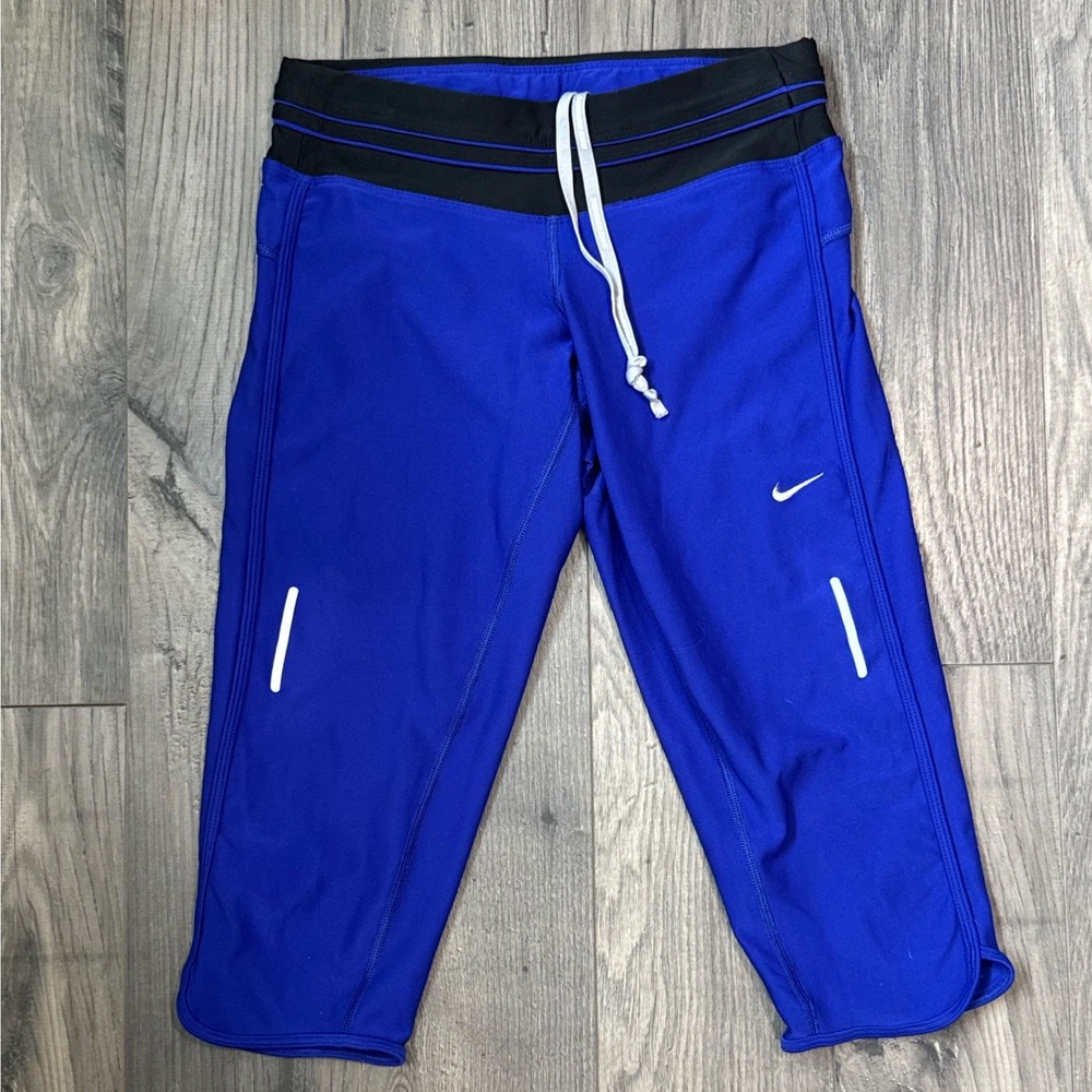 Nike Dri Fit Running Crop Leggings Capris Blue‎ Women Size S